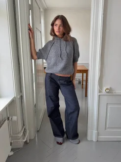Design By Si Demi jeans med opsmøg - Mørk denim New