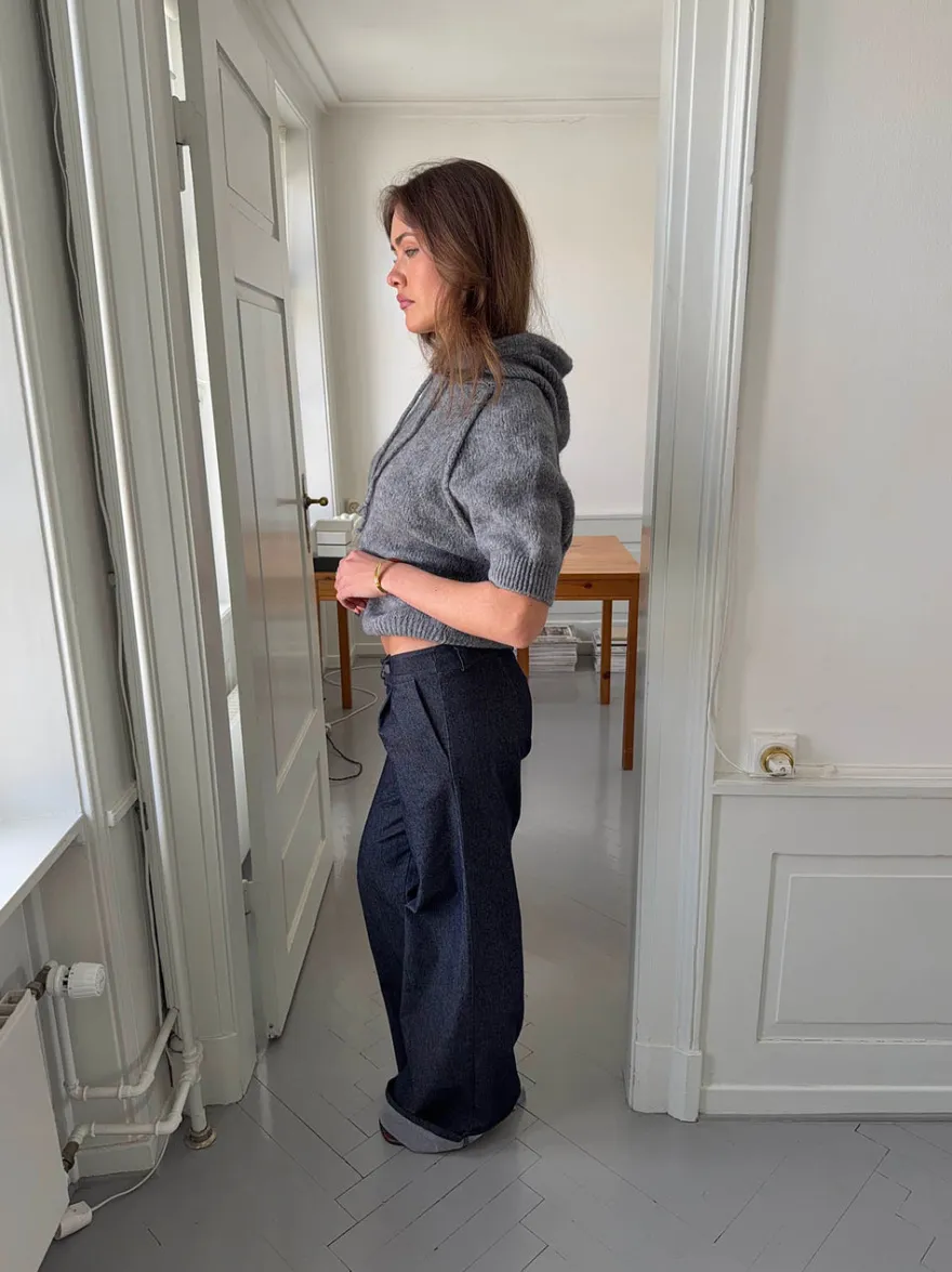 Design By Si Demi jeans med opsmøg - Mørk denim New