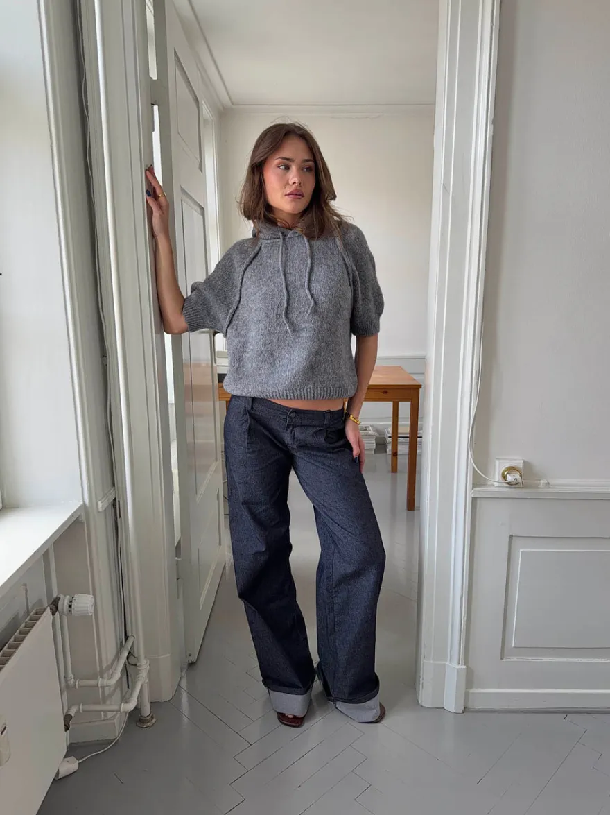 Design By Si Demi jeans med opsmøg - Mørk denim New