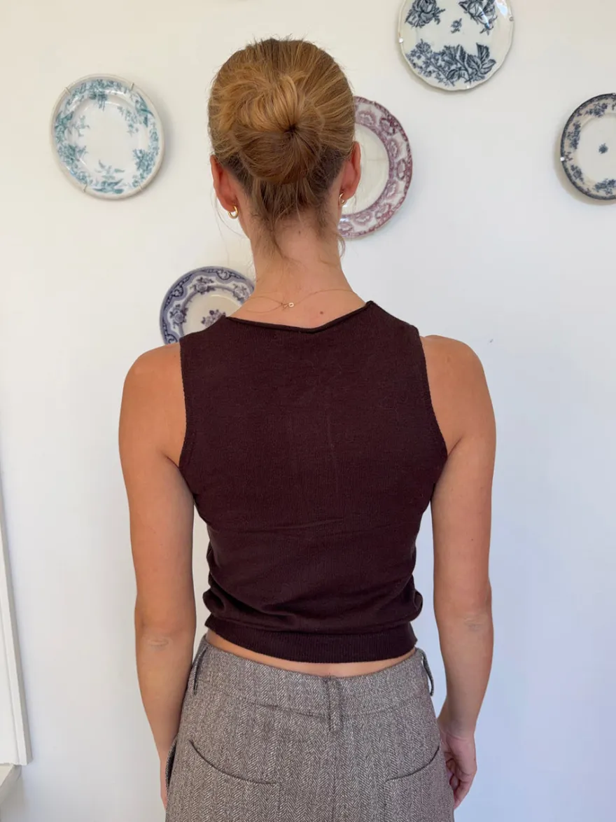 Design By Si Dilly top med knapper - Brun Online
