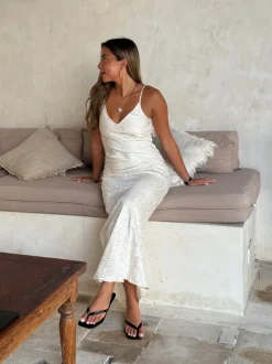 Design By Si Donnia maxikjole i silke - Off white Clearance