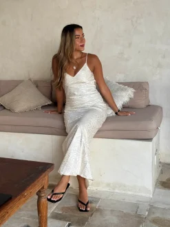 Design By Si Donnia maxikjole i silke - Off white Clearance