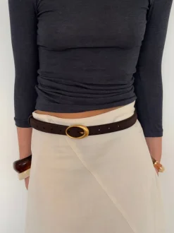 Design By Si Earth bælte - Mørkebrun/guld Clearance