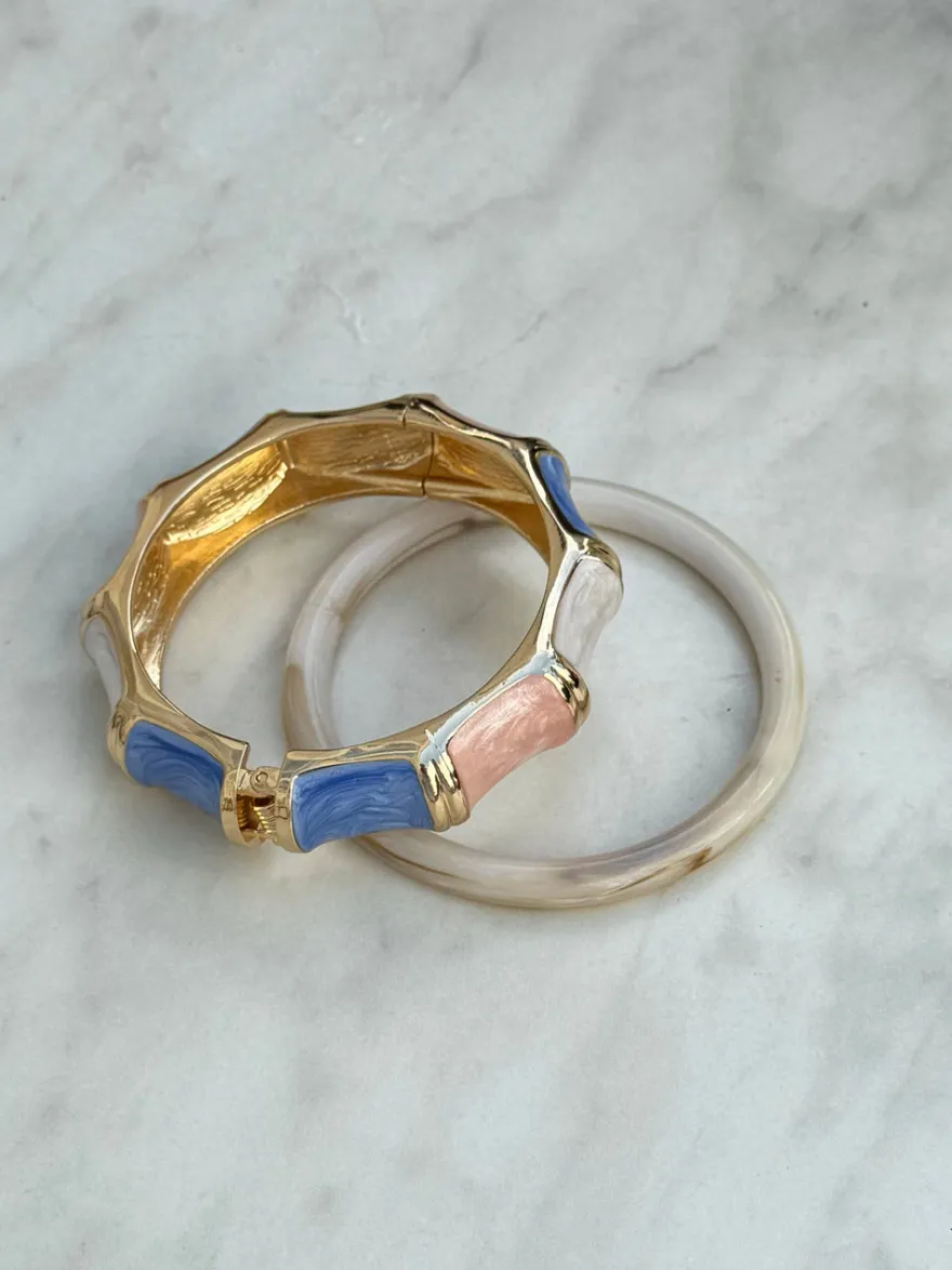 Design By Si Ebony armbånd med striber - Blå/lyserød/hvid/guld Clearance