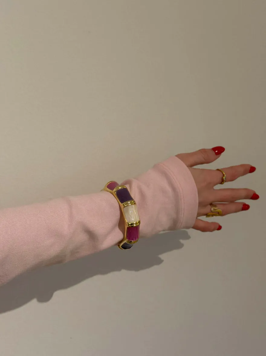Design By Si Ebony armbånd med striber - Lilla/rosa/hvid