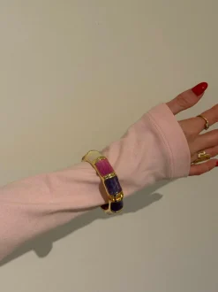 Design By Si Ebony armbånd med striber - Lilla/rosa/hvid