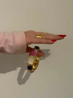 Design By Si Ebony armbånd med striber - Lilla/rosa/hvid