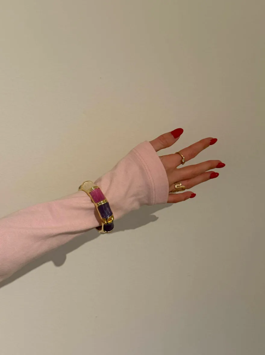 Design By Si Ebony armbånd med striber - Lilla/rosa/hvid
