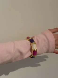 Design By Si Ebony armbånd med striber - Lilla/rosa/hvid