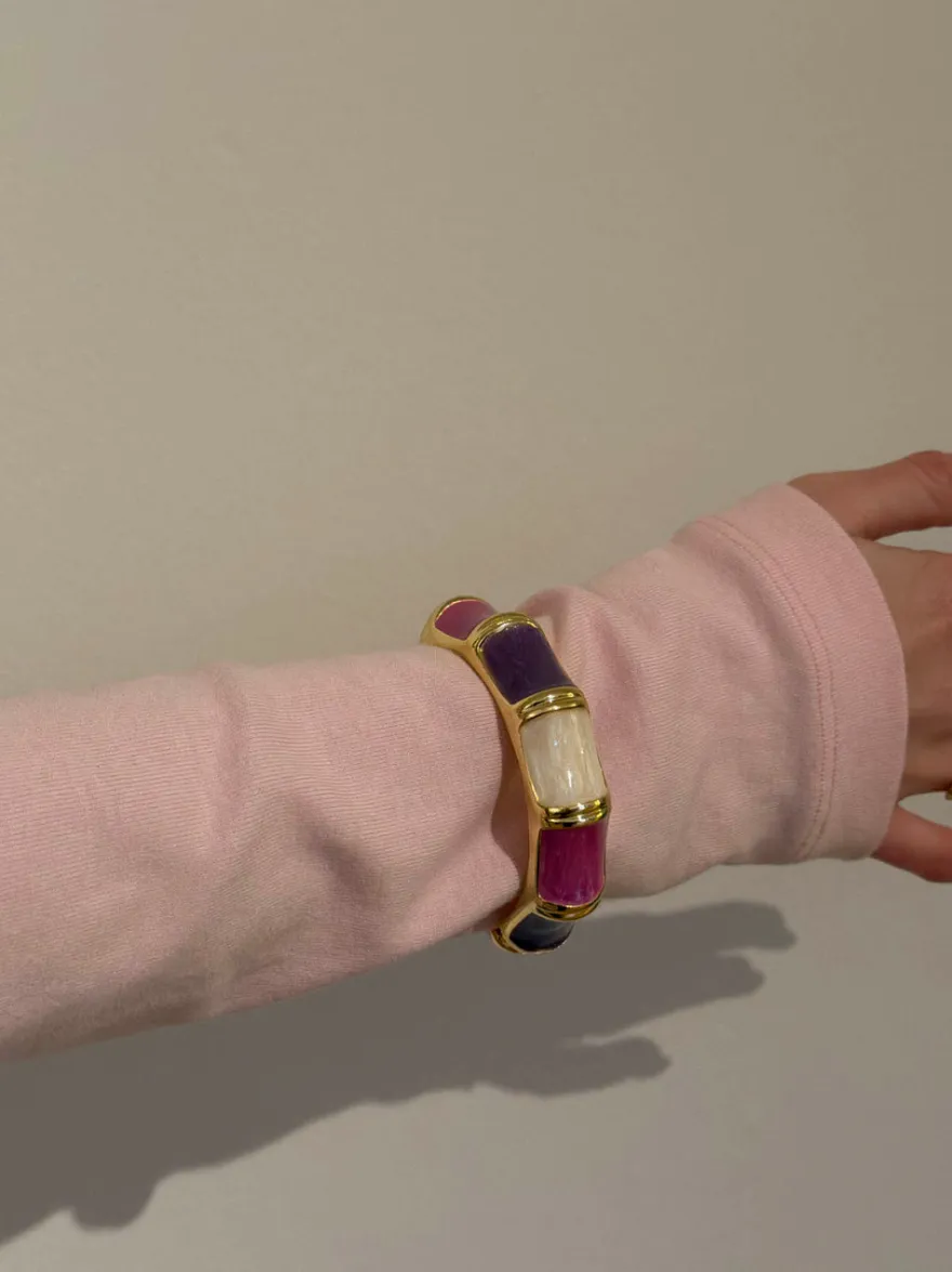 Design By Si Ebony armbånd med striber - Lilla/rosa/hvid