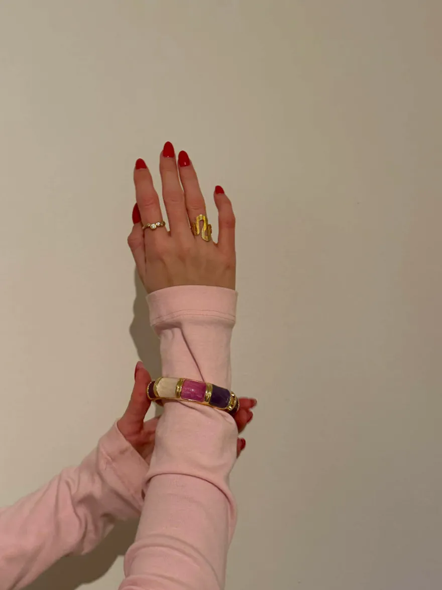 Design By Si Ebony armbånd med striber - Lilla/rosa/hvid
