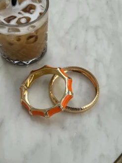 Design By Si Ebony armbånd med striber - Orange/guld Discount