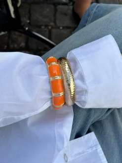 Design By Si Ebony armbånd med striber - Orange/guld Discount
