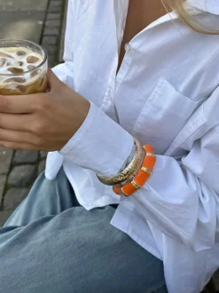 Design By Si Ebony armbånd med striber - Orange/guld Discount
