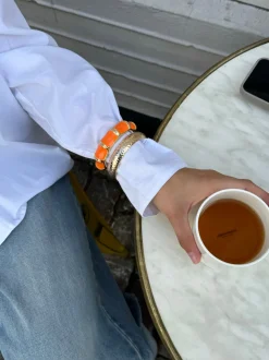 Design By Si Ebony armbånd med striber - Orange/guld Discount