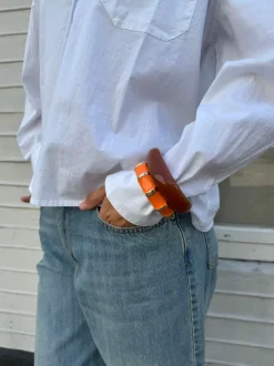 Design By Si Ebony armbånd med striber - Orange/guld Discount