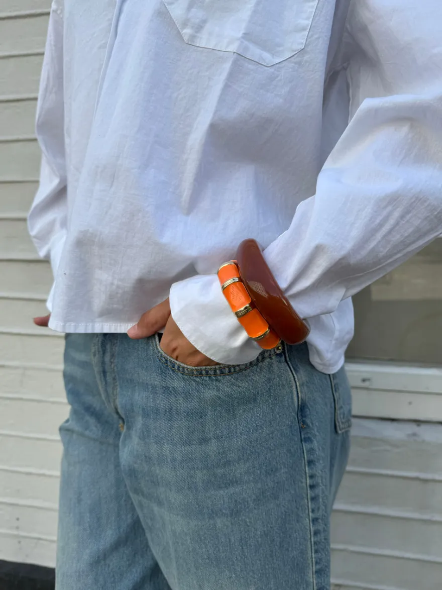 Design By Si Ebony armbånd med striber - Orange/guld Discount