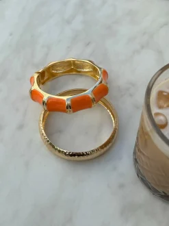 Design By Si Ebony armbånd med striber - Orange/guld Discount
