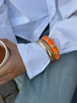 Design By Si Ebony armbånd med striber - Orange/guld Discount