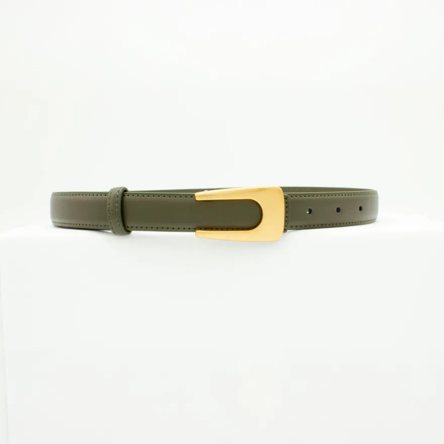 Design By Si Edge bælte - Mørkegrøn/guld Sale