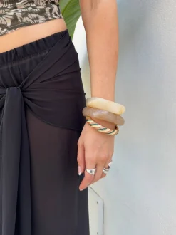 Design By Si Eivora armbånd med striber - Grøn/hvid/brun Online