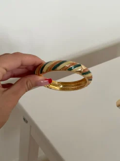 Design By Si Eivora armbånd med striber - Grøn/hvid/brun Online