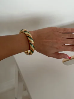 Design By Si Eivora armbånd med striber - Grøn/hvid/brun Online