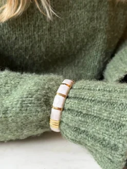 Design By Si Eivora armbånd med striber - Perlemor/guld Discount