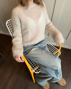 Design By Si Elara mohair striktrøje - Beige Best