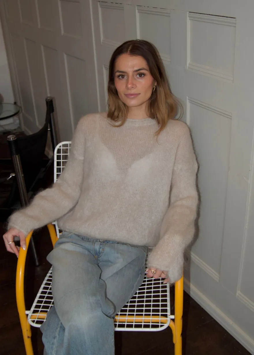 Design By Si Elara mohair striktrøje - Beige Best