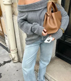Design By Si Elinor off shoulder strik - Grå New