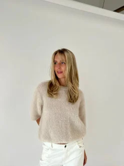 Design By Si Elise t-shirt strik - Beige Clearance