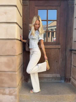 Design By Si Emmaline lavtaljede jeans - Lys beige Discount