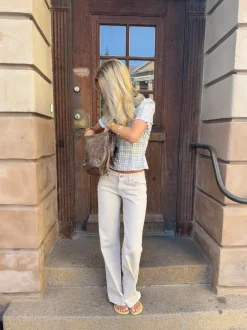 Design By Si Emmaline lavtaljede jeans - Lys beige Discount