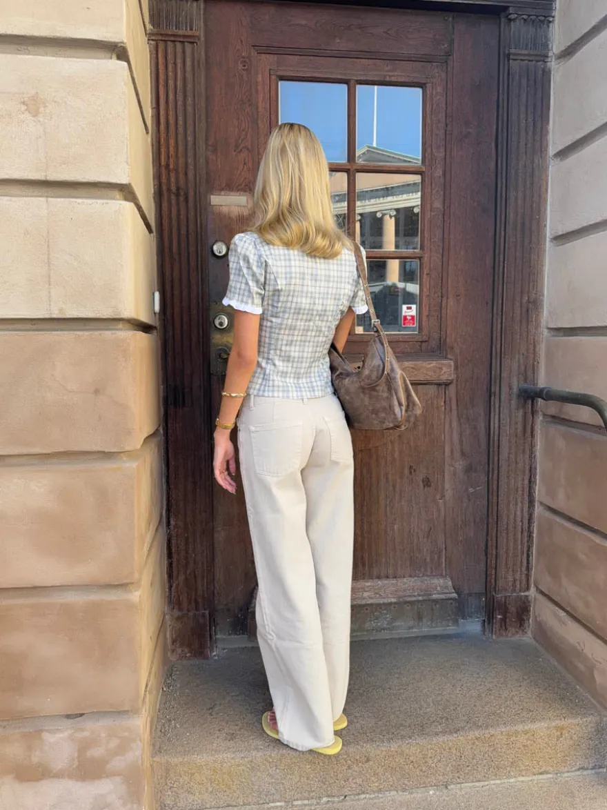 Design By Si Emmaline lavtaljede jeans - Lys beige Discount