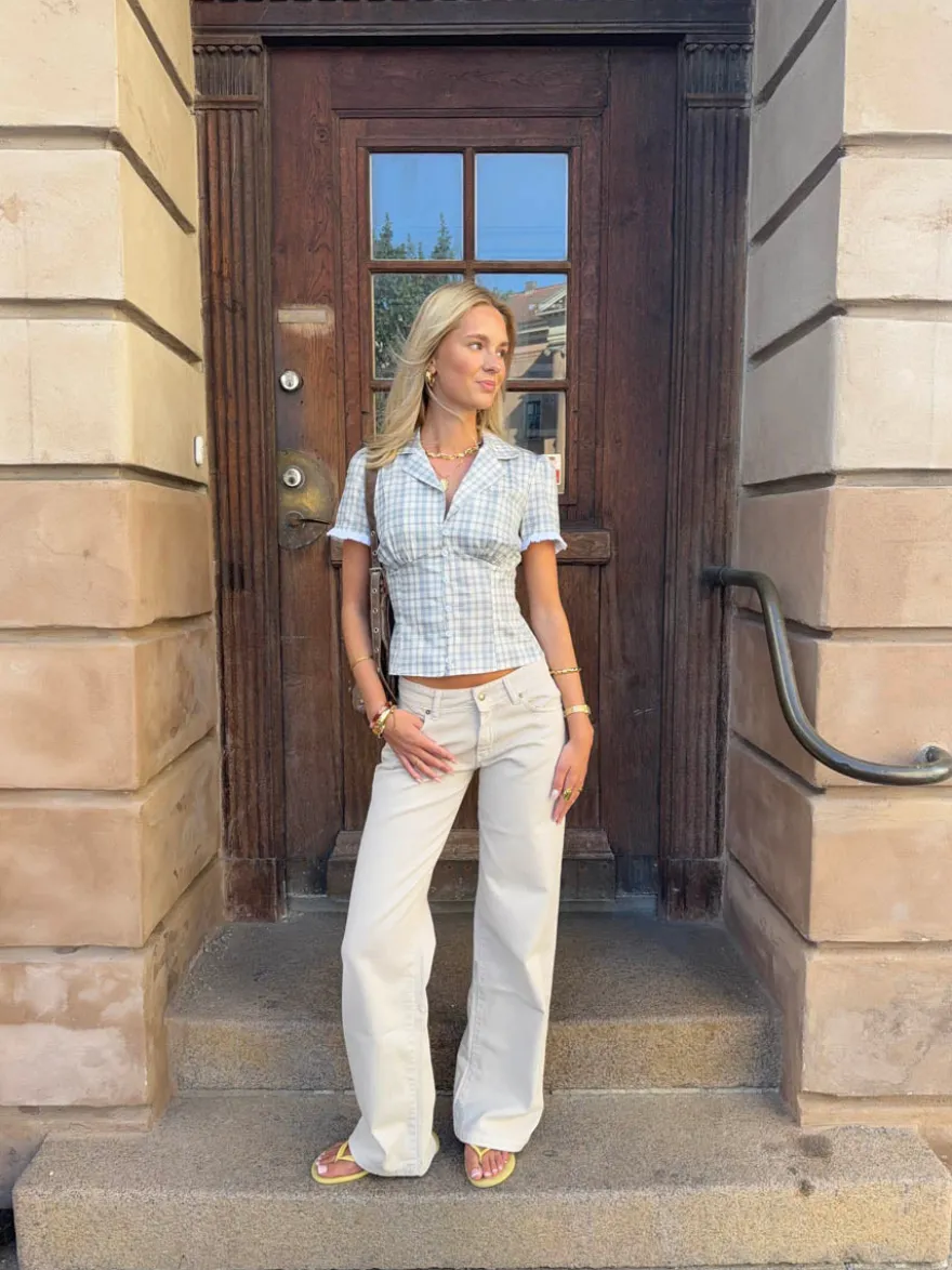 Design By Si Emmaline lavtaljede jeans - Lys beige Discount