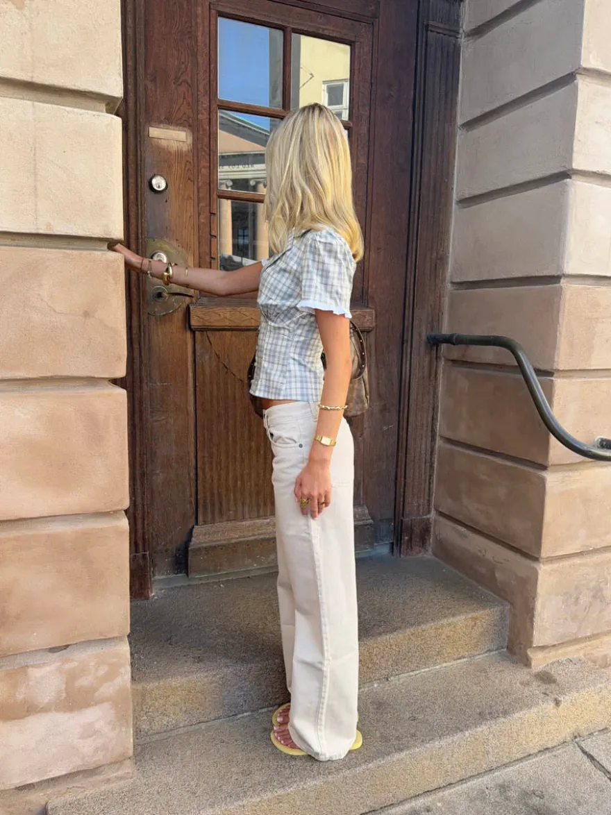 Design By Si Emmaline lavtaljede jeans - Lys beige Discount