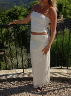 Design By Si Emna maxinederdel med pallietter - Hvid Hot