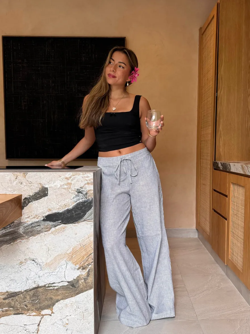 Design By Si Esmerina stribede bukser - Blå/hvid Sale