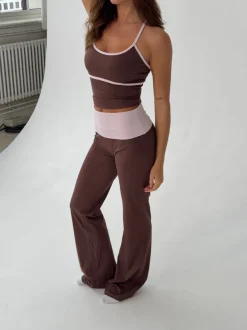Design By Si Essential folded yoga pants - Espresso/candyfloss Clearance