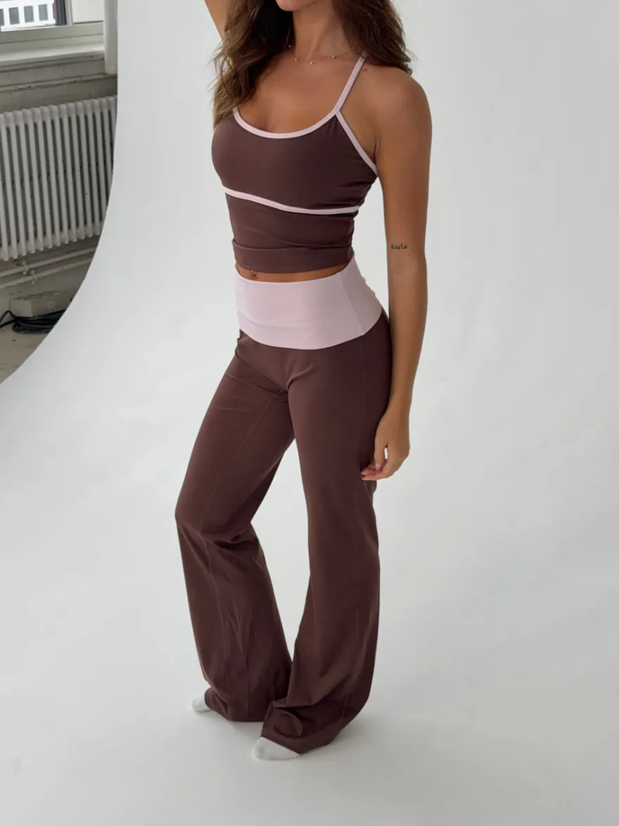 Design By Si Essential folded yoga pants - Espresso/candyfloss Clearance