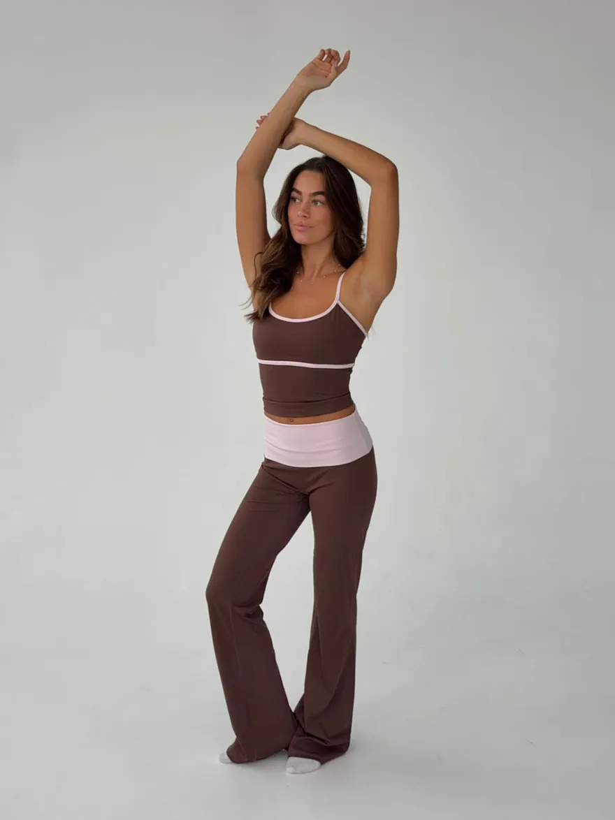 Design By Si Essential folded yoga pants - Espresso/candyfloss Clearance