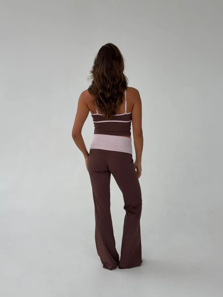 Design By Si Essential folded yoga pants - Espresso/candyfloss Clearance