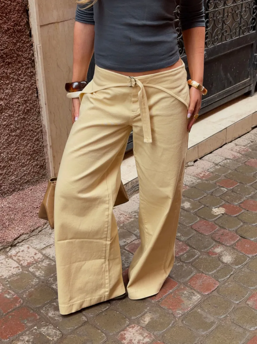 Design By Si Fillina jeans med bælte - Gul Sale