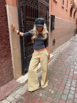 Design By Si Fillina jeans med bælte - Gul Sale