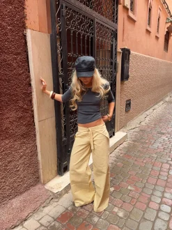 Design By Si Fillina jeans med bælte - Gul Sale