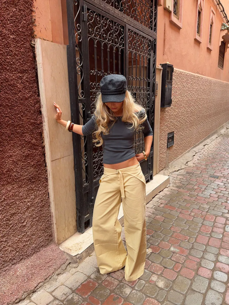 Design By Si Fillina jeans med bælte - Gul Sale