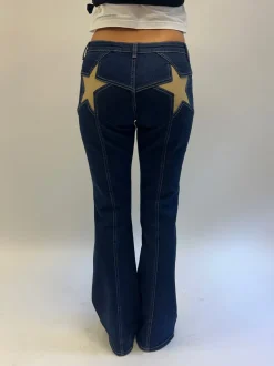 Design By Si Flared star jeans med guld stjerne - Mørk denim Clearance