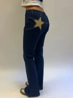 Design By Si Flared star jeans med guld stjerne - Mørk denim Clearance