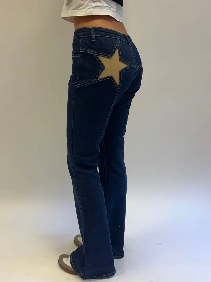 Design By Si Flared star jeans med guld stjerne - Mørk denim Clearance
